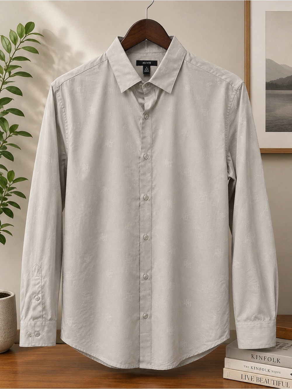 Alfani Light Gray Long-Sleeve Dress Shirt